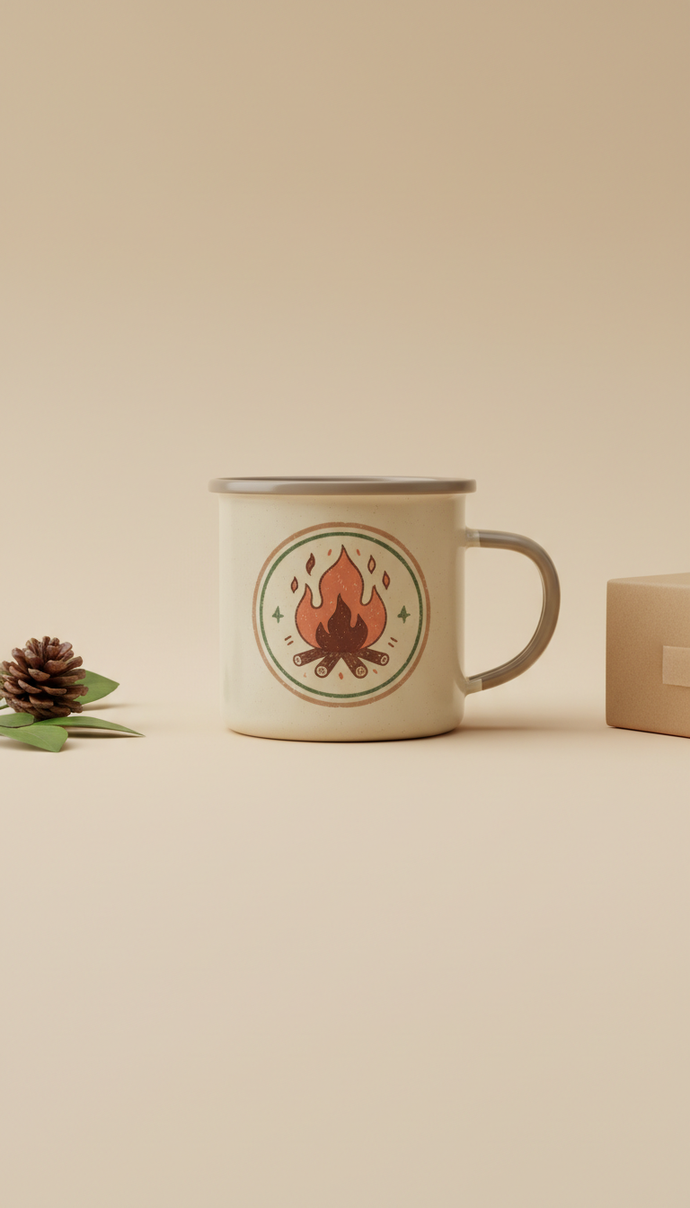 Enamel Mug with Campfire Badge