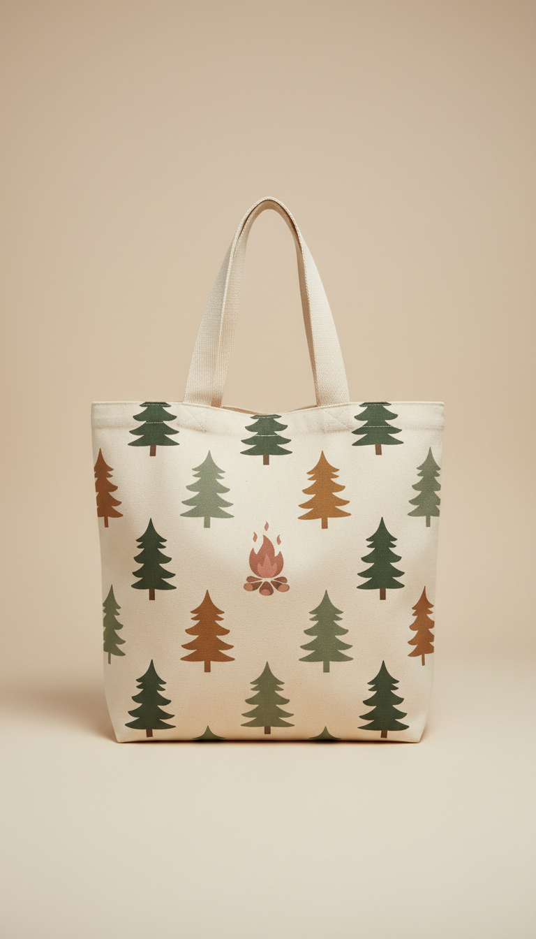 Canvas Tote with Evergreen Print and Slogan